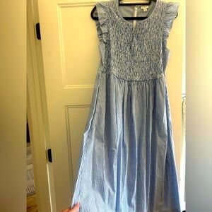 J. Crew Blue and White Striped Smocked Sundress